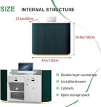Small Reception Desk with Drawer and Cabinet Front Desk Receptionist Counter No Assembly Required Reception Room Tables Retail Checkout Counter for Shop Office Salon Lobby Green 47inch
