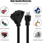 3FT 12/3 Outdoor Extension Cord, Heavy Duty 3-Outlet SJTW Indoor/Outdoor Three-Prong Power-Cord 12-Gauge Grounded 15-Amp 1875 Watts