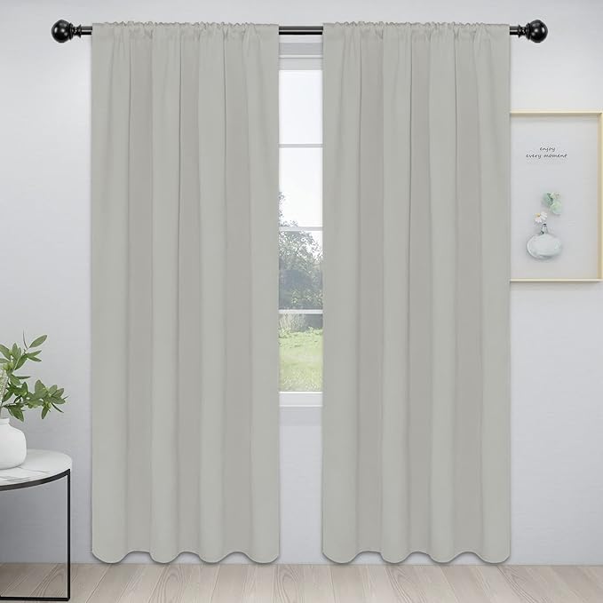 Easy-Going Rod Pocket Blackout Curtains for Bedroom, Room Darkening Window Curtains for Living Room, Thermal Insulated Noise Reduction Solid Window Drapes, 2 Panels(42x84 in, Greyish White)