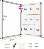 Mifuro 38"x28" Enclosed Bulletin Board, Lockable Weather-Resistant Aluminum Cork Noticeboard for School & Office, Silver Frame w/Cork