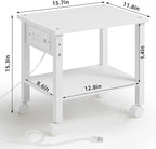 2 Tier Under Desk Printer Stand with Storage, Small Printer Table with Charging Station, Rolling Printer Cart Shelf with Lockable Wheels for Home, Office (White)