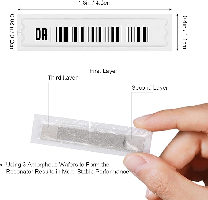 5000 Pieces of 58 kHz Acousto-Magnetic (AM) Security Tag Labels, Compatible with 58 kHz EAS Systems. Features Simulated Barcodes
