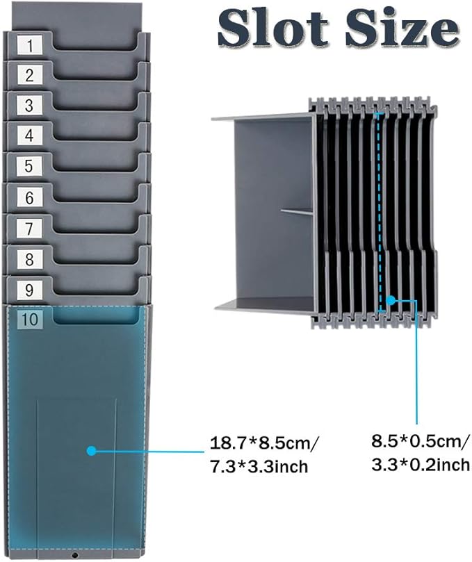 Time Cards Rack, Expand Time Card Holder with 10 Slots Plastic Wall Mount Time Cards Holder Racks with Screw for Office,Factory to Record Attendance Time Indoor,Outdoor