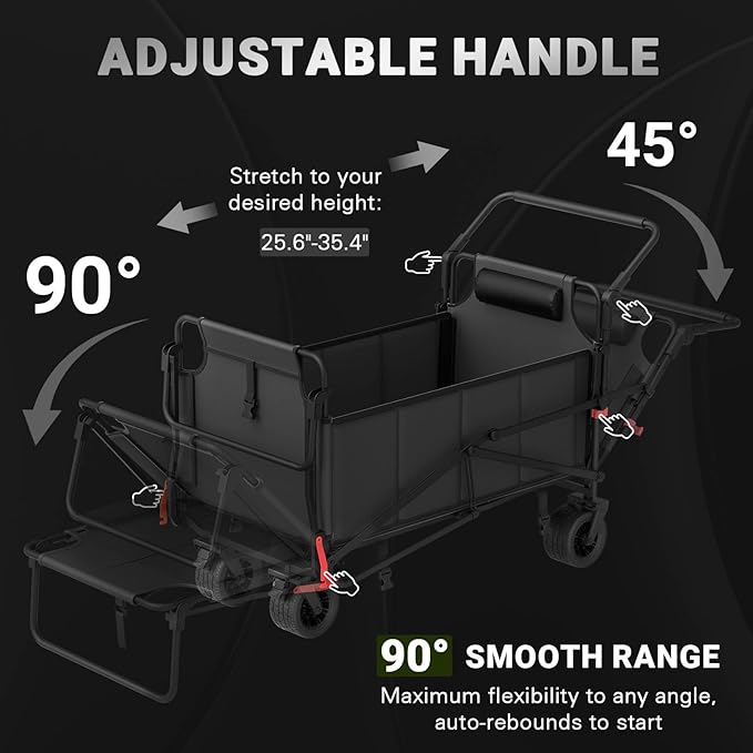 LEVELEVE Heavy Duty Folding Wagon - 2-in-1 Collapsible Cart, 650lb Capacity, All-Terrain Wheels w/Brakes & Side Pockets