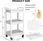 3-Tier Utility Rolling Cart with Cover Top Board, Mobile Utility Cart with Lockable Casters Multi-Functional Storage Trolley for Office, Bathroom, Kitchen, Garden, Laundry Room (White)