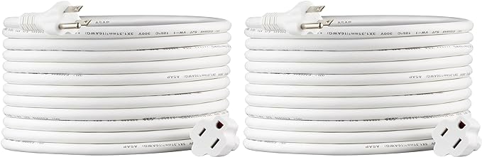 Amazon Basics Extension Cord, 13 Amps, 125V, 20 Foot, White - Pack of 2