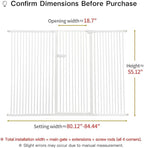 Lumizone Extra Tall Cat Gate 55.12" High Pressure Mounted Extra Wide 2025 New (17 Sizes) 1.37" Gap No Drilling Auto-Close One-Handed Operation Tall Pet Gate for Dogs(White, 55.12" H x 80.12"-84.44" W)