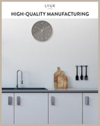 LUUK LIFESTYLE Silent Quartz Wall Clock, Nordic and Minimalist Design, Interior Decoration for Living Room, Kitchen, Bedroom, Dark Grey and Silver