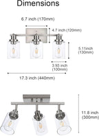 3 Light Track Lighting Kit Brushed Nickel Kitchen Track Lighting Fixtures Ceiling Mount Bathroom Vanity Wall Scones Light Fixture with Clear Glass, Rotatable Spotlight for Kitchen Shop Hallway