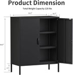 Metal Storage Cabinet with Doors and Shelves,Multipurpose Storage Rack, 3-Tier Shelf,Metal Locker Style Accent Cabinet for Home Office,Living Room,Kitchen (Black, 40''H)
