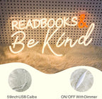 Read Books and Be Kind Neon Sign Letter LED Neon Lights Dimmable USB Powered Neon Light Student LED Neon Light for Classroom Bookstore Library Museum Study Room 19"x9.6"