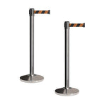 Crowd Control Warehouse CCW Set of 2 Retractable Belt Barriers Stanchion, Polished Stainless Steel Post, RBB-100 (7.5 Foot Belt, Black and Orange Diagonal Belt)