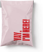 Poly Mailers 14x19 – 100 Pack – Cute Printed Recyclable Shipping Envelopes for Small Business Packaging, Self Sealing Mailing Bags – Yay I’m Here Pink/Red Design