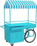Food Cart for Business with Striped Canopy, Mobile Display Stand with Storage Drawers, for Street Food, Farmers Markets, Outdoor Events (Blue, 39.37 * 27.56 * 78.74in)