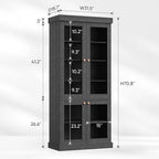 70.8" Bookshelf with Glass Doors, Farmhouse Modular Bookcase with 6-Tier Adjustable Shelves, Large Storage Cabinet for Living Room & Home Office, Black
