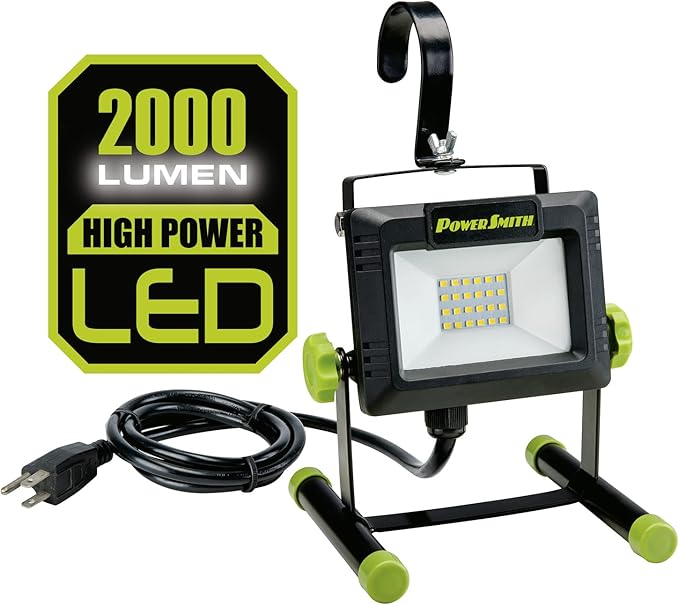 PowerSmith PWLS020H 2000 Lumen Portable LED Work Light with Metal Stand and Sealed Power Switch