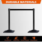 4 Pack Crowd Control Stanchion Set, Black Posts with 10FT Retractable Belt, Space-Saving Rectangular Heavy Base, Queue Barrier for Events & Traffic Management