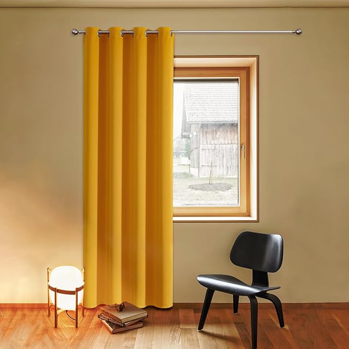 ChrisDowa Blackout Curtains 102 Inches Long for Living Room, Grommet Thermal Insulated Room Darkening Curtains for Bedroom (1 Panel Set, Mustard Yellow, 52W x 102L)