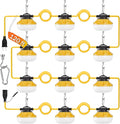 120FT LED Construction String Lights, 12 Bulbs Waterproof Linkable Industrial String Work Lights & Hooks, 5000K Daylight Temporary Lighting for Jobsite Attic Cralspace