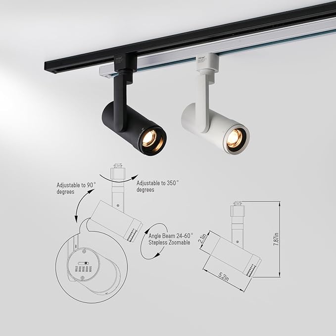 mirrea 5-Color Zoomable LED Track Lighting Heads H-Type Dimmable, 13.5W White Ceiling Fixtures for Room, Modern Accent Light, 2700-5000K Adjustable, Beam Angle 24°-60°, CRI90+, Pack of 6