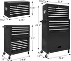 13-Drawer Rolling Tool Chest, 2-in-1 Heavy Duty Detachable Storage Cabinet with Lockable Wheels & Removable Top Box, 600 lbs Capacity for Mechanics, Garage Workshop (BLACK)