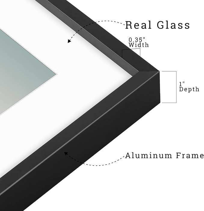 Frametory, 8x10 Metal Picture Frame with Mat for 5x7 Picture & Real Glass, Aluminum Photo Frame Collection (Black, 2 Pack)