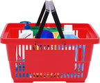 12PCS Red Plastic Shopping Baskets with Handles, Portable Retail Grocery Baskets with Handles, 21L Hand Shopping Baskets Set for Stores, Supermarket, Retail, Groceries Shopping Carrying