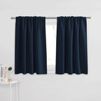 PONY DANCE Short Half Window Curtains for Kitchen, Privacy Energy Saving Curtain Tiers for Bathroom, Wide 29 x Long 36 inches per Panel, Navy Blue, Set of 2