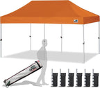 Eurmax USA 10'x20' Pop Up Canopy Tent Commercial Instant Canopies with Heavy Duty Roller Bag,Bonus 6 Sand Weights Bags(Pumpkin Orange)