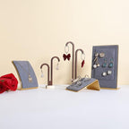 GemeShou 2 pcs walnut earring display stands for selling, cute earring hanger, wood hanging earring holder for boutique display【Y shape rectangle base-2pcs】