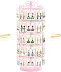 EsLuker.ly Earring Holder Organizer Rotating Display Tree Stand, Adjustable Height Earring Card Hanger Rack with 50 Hooks for Vendors Market Selling, 5 Tier Metal Jewelry Storage Tower, Pink
