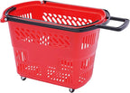 6PCS Shopping Carts with Wheels, 35L Portable Shopping Baskets Set with Handles Grocery Basket for Retail Store, Supermarket, Grocery |19" x 13.7" x 14" (Red)