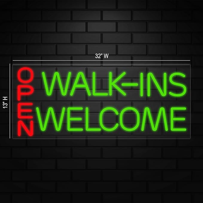 Open Walk-Ins Welcome Neon Sign for Retail Displays | Value priced LED Flex Neon | Electronic Light Up LED Sign for Windows/Walls | 32"W x 13"H x 1"D