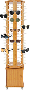 Sunglasses Display Stand, 108 Pairs Wooden 360° Rotating Sunglass Eyeglass Holder Organizer, Glasses Hanger Storage Rack for Retail Commercial Display, L14.2*H66.1in, Brown