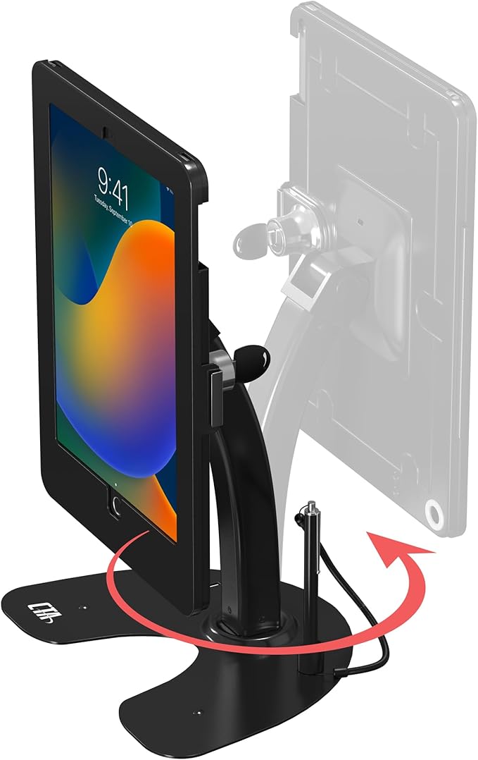 CTA Digital Dual Kiosk Stand – CTA Dual Security Kiosk Stand with Locking Case, Cable, and 360-Degree Rotating Base – Compatible with iPad 7th/ 8th/ 9th Gen 10.2-inch, iPad Air 4, (PAD-ASKB10) – Black