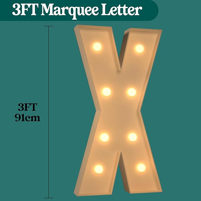 Marquee Letters 3 Feet Tall, 3FT Large Light up Letters X, Big Sign X with Warm White Light for 15th XV Birthday Wedding Proposal Engagement Graduation Party Backdrop Decorations