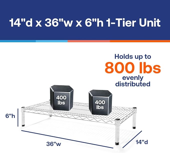 Shelving Inc. 14" d x 36" w Chrome Wire Shelving with 1 Tier Shelf, Weight Capacity 800lbs Per Shelf