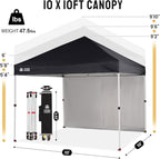 CROWN SHADES 10X10 Comercial Instant Canopy Pop Up Tent with Center Lock, 300D Fabric, 4 Sidewalls, Sto'N Go Bag, Black