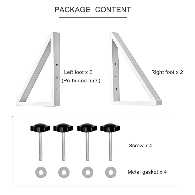 WELLAND Triangle Support Feet Set of 2 for 360 Degree Configurable Gate Collection, Solid Pine Wood, Easy to Install, 2 Pairs of Safety Fence Feet for Freestanding Pet Gates, White (Only Feet)