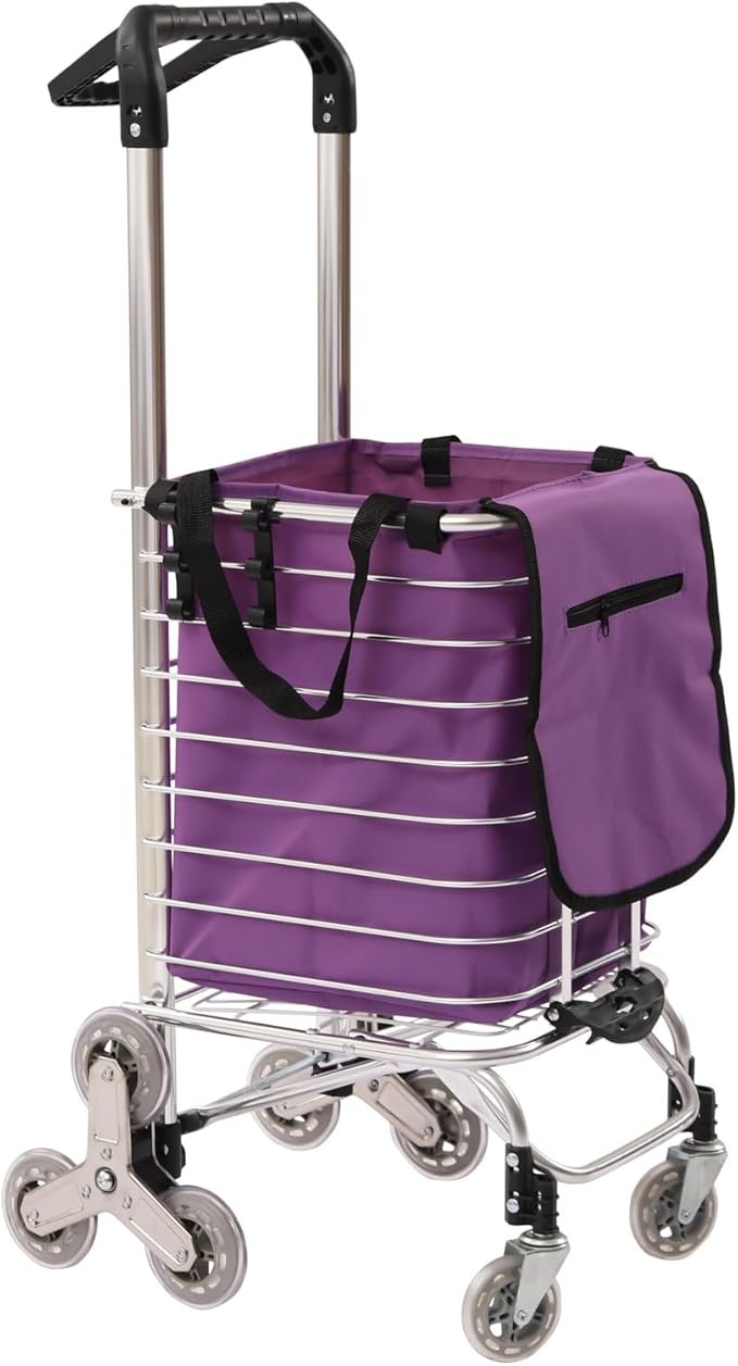 Folding Shopping with Waterproof Liner & 360° Swivel, Cart Grocery Trolley Laundry Stair Climbing Handcart W/ 6/8 Wheels,Silver