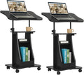 Tangkula Mobile Lectern Podium, Height Adjustable Podium Stand, Standing Sit-to-Stand Desk, Rolling Cart Laptop Desk with Swivel Top Movable Wheels & Storage