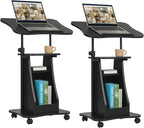 Tangkula Mobile Lectern Podium, Height Adjustable Podium Stand, Standing Sit-to-Stand Desk, Rolling Cart Laptop Desk with Swivel Top Movable Wheels & Storage
