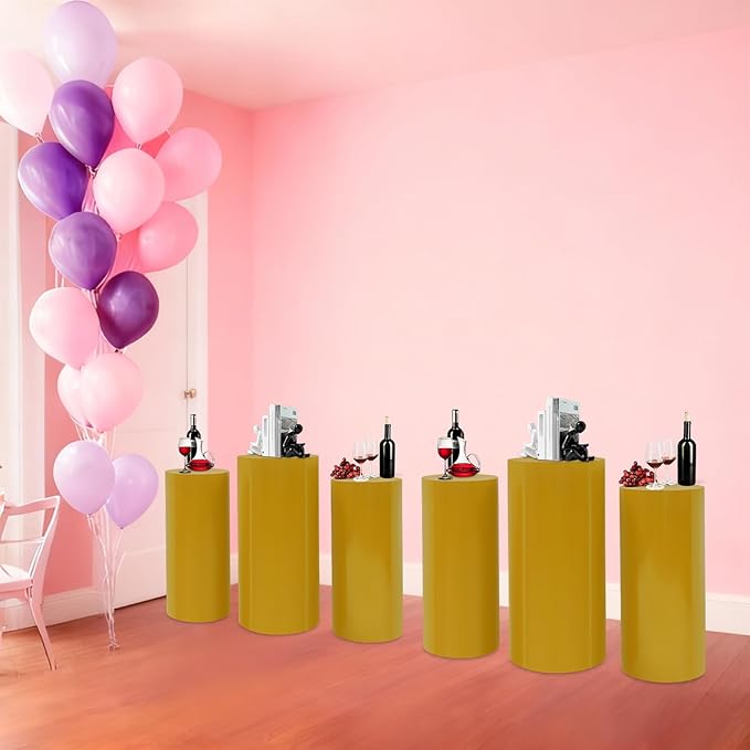 Eapmic Pedestal Stands for Party, Cake Pedestal Stand, Dessert Table Display Plinth Pillars, Sculpture Display Column Decoration Cube for Wedding Birthday (Gold, Cylinder-6Pcs(27.56"+26"+23.62"))