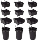 G.CORE 12 Pack Pegboard Bins PegBoard Cups with Hooks & Loops, Peg Board Hooks Assortment Organizer Accessory, Various Tools Storage Arrange System Kit for Garage Craft Workshop Workbench Hobby Office