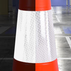 Fluorescent Orange/Green PVC Traffic Cones, Heavy Black Base Parking Lot Cone Structurally Stable Weatherproof Road Construction Safety Cones (4, Orange, 36" Extra Large)
