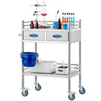 VEVOR Lab Serving Cart Utility Cart Stainless Steel Medical Cart with Two Drawers for lab Equipment Use Grade I Stainless Steel Utility Services (2 Shelves/ 2 Drawer)