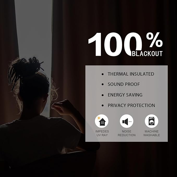 DUALIFE 96 Inch Curtains 2 Panel Set Farmhouse Blackout Heat Reducing Sun Block Out Curtains for Bedroom Dorm UV Blocking Noise Canceling Burlap Linen Look Drapes Rod Pocket Back Tab,50 X 96 Blue