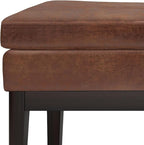 SIMPLIHOME Carlson Ottoman Bench - 45 inch Wide Upholstered Vegan Leather Rectangle Ottoman in Distressed Saddle Brown, Mid Century Modern Bench for Bedroom or Living Room with Padded Seat