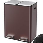 Arlopu 16Gal Dual Trash Can w/2 Built-in Box for Odor Control, Hands-Free Kitchen Garbage Bin, Recycle Waste Dustbin, Soft-Close Lid, 2 Buckets,Foot Pedal, Side Handle, Airtight,for Home (Brown)