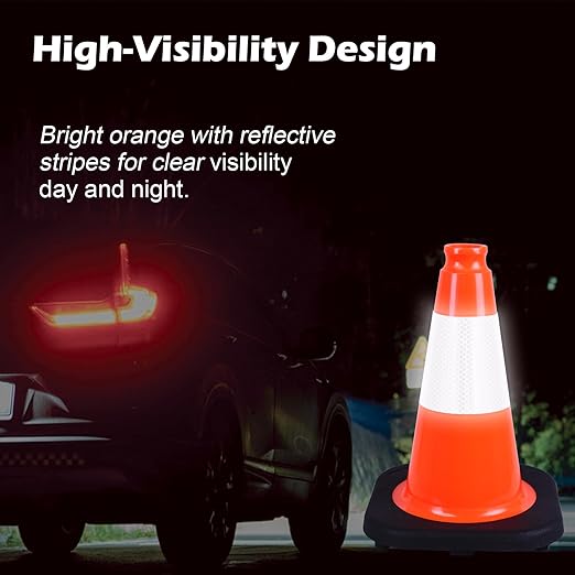 6 Pack 12" Orange PVC Safety Cones with Reflective Stripe, Black Base Stackable Training Cones for Soccer, Sports Drills, Gym, and Indoor or Outdoor Activities (6, Orange, 12 Inch)